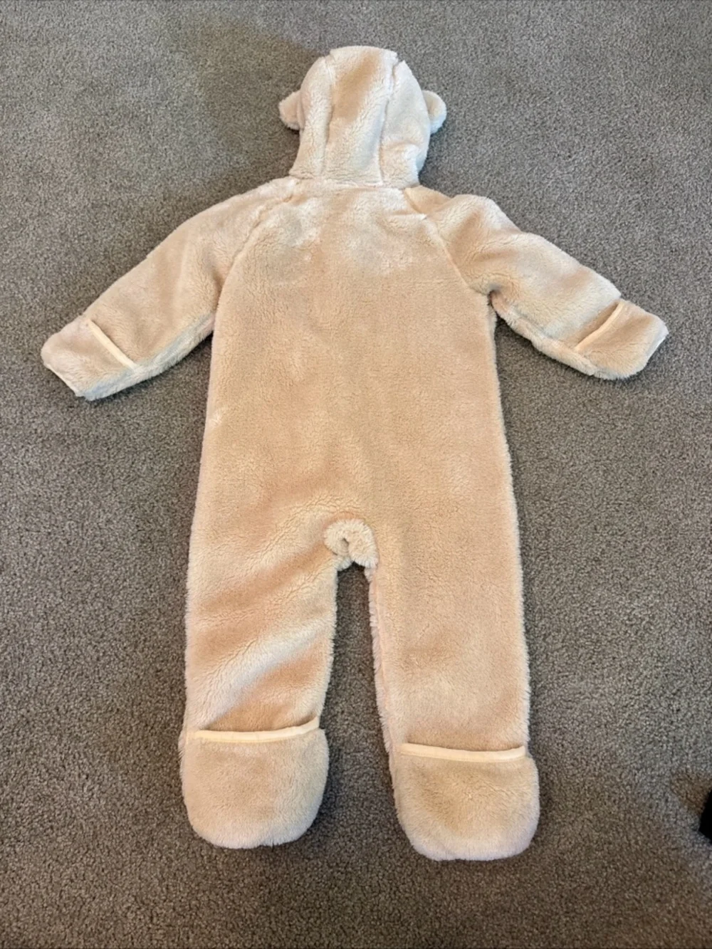 LL Bean Baby Bear Full Zip Sherpa 6-12 Mo Beige Fleece Bunting Snowsuit